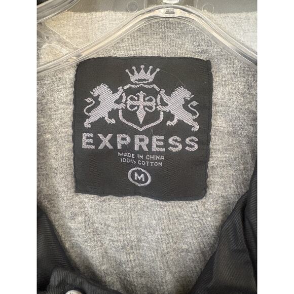 Express Men’s Black Leather Moto Biker Jacket Medium M Zip Front Asymmetrical - Picture 2 of 5